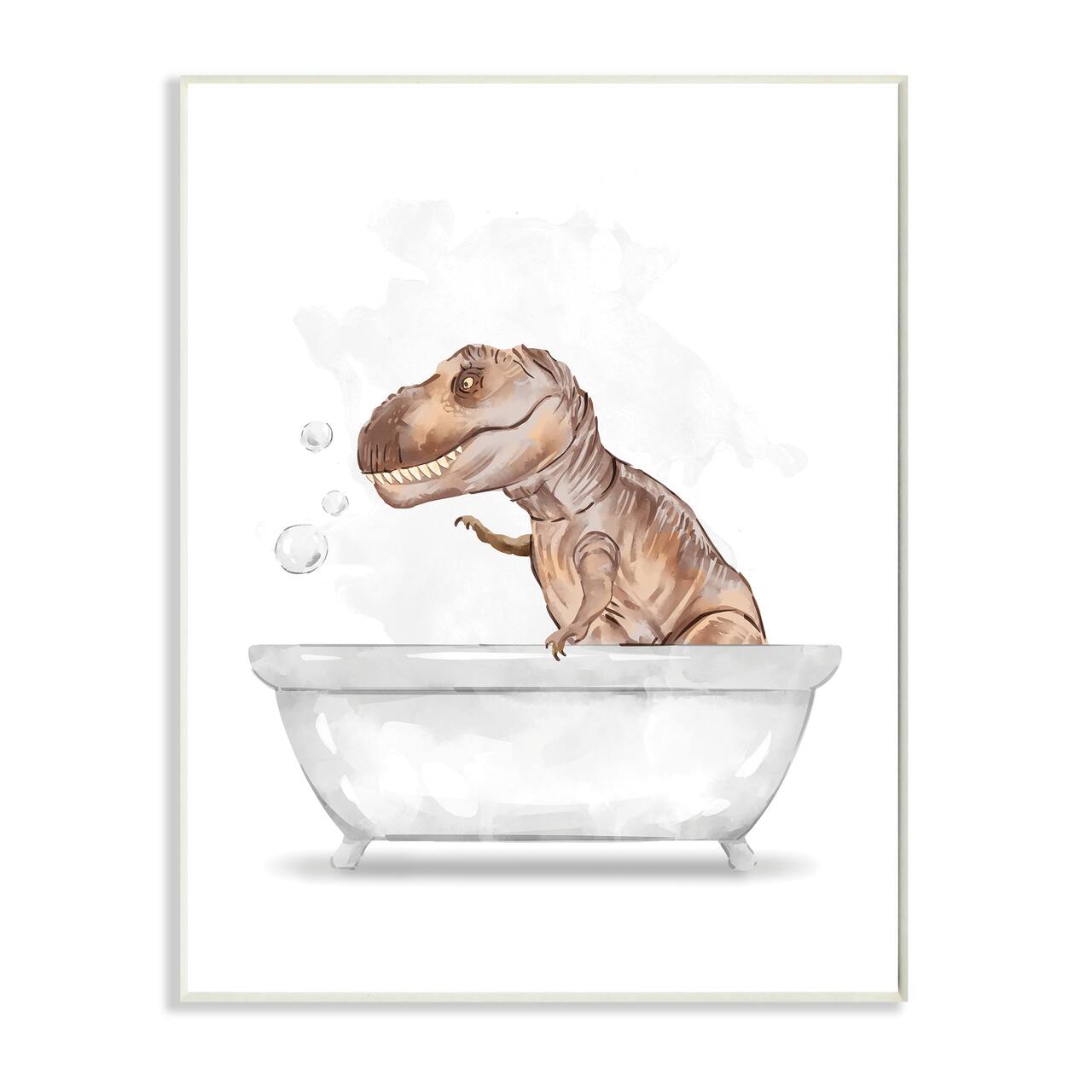 Stupell Industries T-Rex Dinosaur in Bubble Bath White Brown Wood Wall Plaque